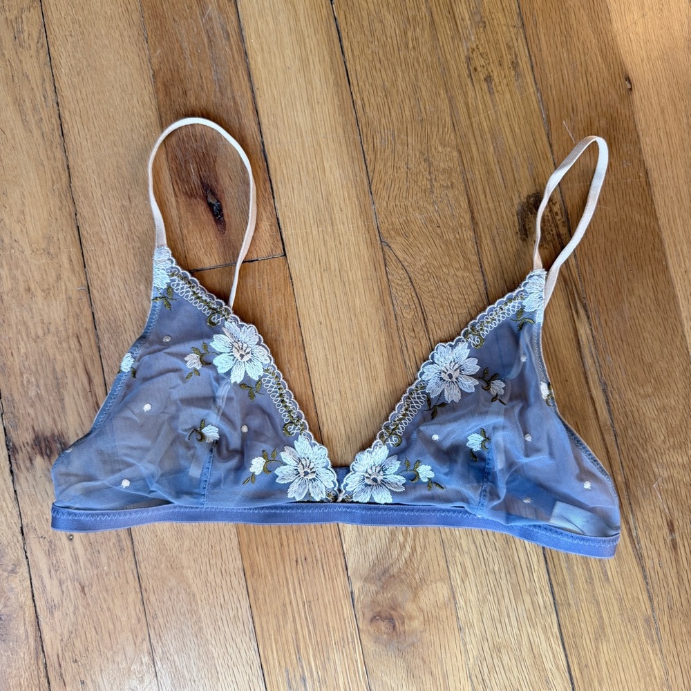 Purple/white floral mesh bralette